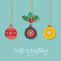 merry christmas poster with decorative balls hanging vector