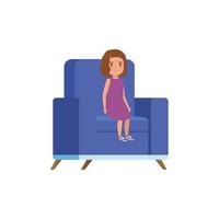 cute little girl sitting in sofa avatar character vector