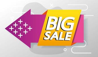 commercial label with big sale offer lettering and arrow vector