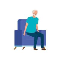 old man sitting in sofa avatar character vector