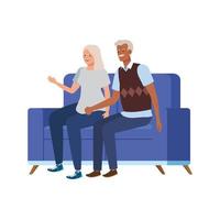 old couple seated in sofa avatar character vector