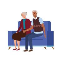 old couple seated in sofa avatar character vector