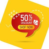 commercial label with fifty percent discount in speech bubble vector