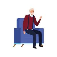 old man sitting in sofa avatar character vector