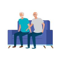 old men seated in sofa avatar character vector