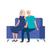 old couple seated in sofa avatar character vector