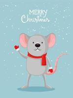 cartel de feliz navidad con lindo ratón vector