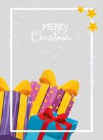 merry christmas poster with gift boxes vector