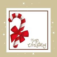 merry christmas card with cane and square frame vector