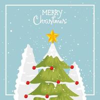 cartel de feliz navidad con pino vector