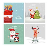 set poster of merry christmas and decoration vector