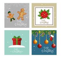 set poster of merry christmas and decoration vector