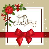 merry christmas card with flower decoration and square frame vector