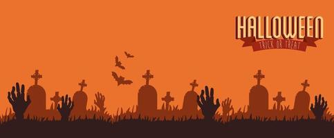 poster halloween with hands zombie in cemetery vector