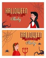 cartel de fiesta de halloween con gente disfrazada vector