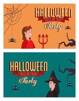 set poster of party halloween with women disguised vector
