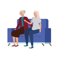 old women seated in sofa avatar character vector