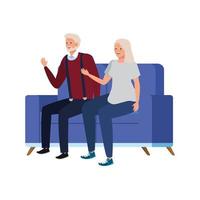 old couple seated in sofa avatar character vector