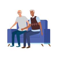 old men seated in sofa avatar character vector