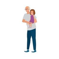 grandfather with granddaughter avatar character vector