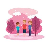 lindos niños pequeños en la escena del paisaje vector