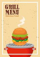 grill menu with delicious hamburger vector