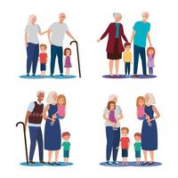 scenes of grandparents with grandchildren avatar character vector