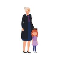 grandmother with granddaughter avatar character vector