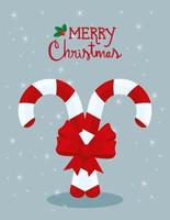 merry christmas poster with canes and bow ribbon vector