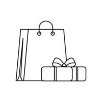 bag shopping with gift box line style icon vector