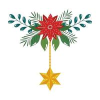 flower christmas decorative with star hanging vector