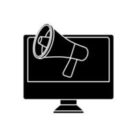 silhouette of computer with megaphone isolated icon vector