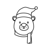 head of cute bear character merry christmas line style vector