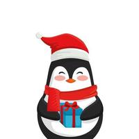 personaje de pingüino feliz navidad con caja de regalo vector