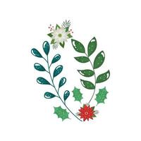 flowers christmas decorative with branches and leafs vector