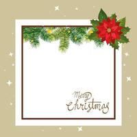 merry christmas card with flower and square frame vector