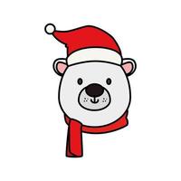 head of cute bear character merry christmas vector