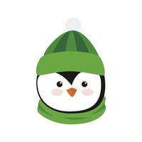 head of merry christmas cute penguin character vector