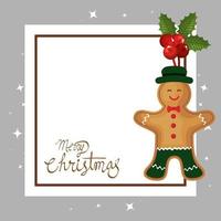 merry christmas card with ginger cookie in square frame vector