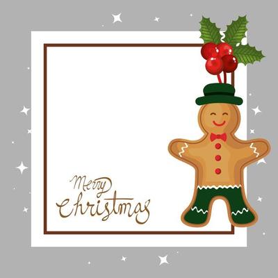 merry christmas card with ginger cookie in square frame