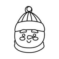 cabeza de personaje de muñeco de nieve feliz navidad icono de estilo de línea vector