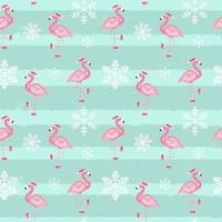 Cute Pink Flamingo New Year and Christmas Seamless Pattern Background vector