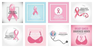 colección de fondo de cinta rosa del mes de concientización sobre el cáncer de mama vector