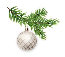 Christmas decorations. Fir tree branch with ball. Vector Illustration