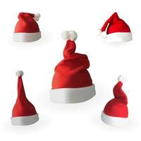 Set of Naturalistic 3D version of Santa Claus hat. Vector Illustration