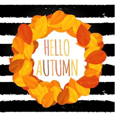 Shiny Hello Autumn Natural Leaves Background. Vector Illustration