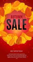 Banner de venta de hojas de otoño brillante. tarjeta de descuento comercial vector