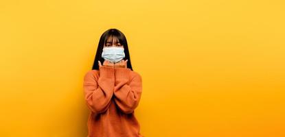 Asian woman wearing a mask Corona virus prevention rest in quarantine photo