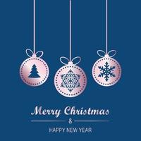 Christmas and New Year Greeting Card with Hanging Baubles, Lettering vector