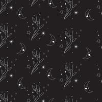 Celestial seamless pattern with magical plant and moon vector